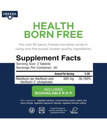 FREEDA Vitamin B2 400 mg Supplement with Riboflavin-5-Phosphate High Potency B2 Vitamins Riboflavin 400mg per Serving for Energy Metabolism & Nervous System Vegan VIT B 2 Small Tablets (60 Ct) - Buy Online on GoSupps.com