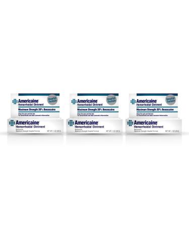 Americaine Hemorrhoidal Ointment Maximum Strength 20% Benzocaine 1 oz (Pack of 3)