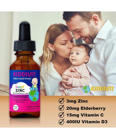 Kiddivit Baby Zinc Liquid Drops with Elderberry, Vitamin D3 & C - 60 Daily Servings - 2 Fl Oz (60 mL) - Buy Online on GoSupps.com