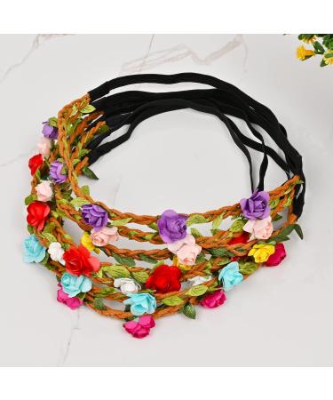 Euvoym 7 Pieces Rose Flower Headband with Adjustable Elastic Ribbon Multicolor Flower Headband Floral Crown Garland Headbands - Buy Online on GoSupps.com
