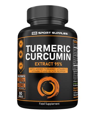 Turmeric Curcumin 95% Supplement and Black Pepper Capsules High Strength - 20 000mg of Tumeric Powder is Used to Extract 400mg of Curcumin Per Capsule- Added Vitamin D3-2 000IU and Vitamin C