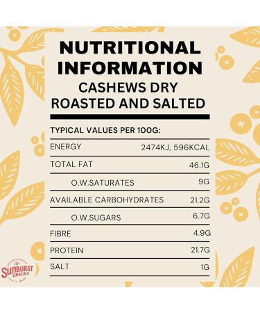 Sunburst Dry Oven Roasted Whole Cashew Nuts - GMO Free, Sea Salted, 1 KG Resealable Pouch - Buy Online on GoSupps.com