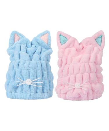 SUNTRADE Hair Drying Towels Cute Bath Towel Quick Dry Swimming Cap for Women and Girls Set of 2