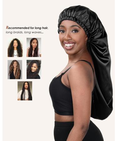 Satin Silk Long Bonnet Braid for Sleeping | Black Women's Hair Bonnet - Buy Online on GoSupps.com