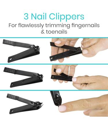 Vive Nail Clipper Set (15 Piece) - Manicure and Pedicure Tools for Men and Women - Includes File, Cuticle Trimmer, Tweezers, and Ear Pick - Black - Buy Online on GoSupps.com