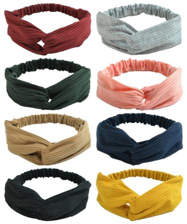 QandSweet Women and Little Girl's Stretchy Headbands Teens Cross Hairband for Fashion Shampoo Sports 8 Pack (8 Colors Girl Head 40-52CM) Girl Head 40-52CM 8 Colors