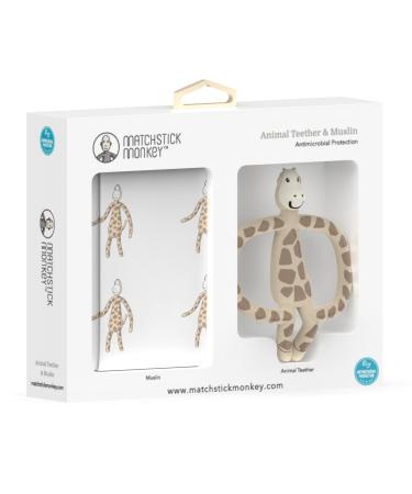 Match stick Monkey gift set animal bite ring/dental aid made of silicone gigi giraffe & Musselin cloth/organic cotton spitting cloth/ideal for wiping or covering babies (gigi giraffe) - Buy Online on GoSupps.com