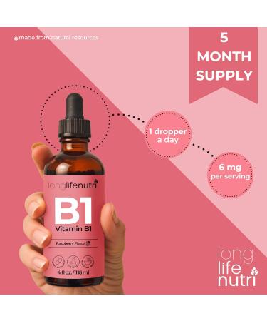 LongLifeNutri Vitamin B1 Liquid Drops - Thiamine Mononitrate Organic Supplement for Energy and Nerve Health Fast Absorption 4 FL OZ 5-Month Supply Lab Tested Made in USA 4 Fl Oz (Pack of 1) - Buy Online on GoSupps.com
