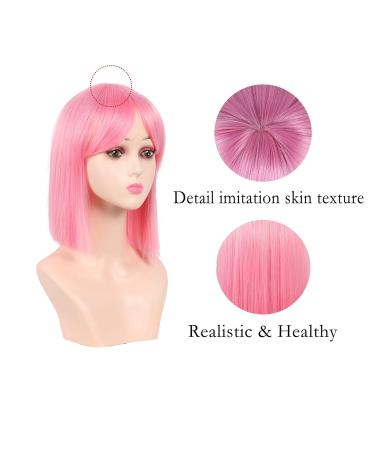 Meiriyfa Pink Short Bob Wig with Ponytail - Smooth Medium-Length Synthetic Wig for Women's Daily Use Parties & Cosplay - 30cm Rose - Buy Online on GoSupps.com