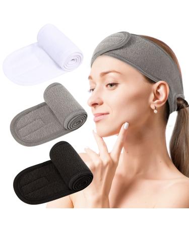 3 Pcs Spa Headband with Ponytail Hole Hair Headband for Face Washing Makeup Headband Makeup Hair Band Spa Headbands for Women for Washing Face Wash Headband Microfiber Headband Cute (Black/White/Gray) Black white and gra...