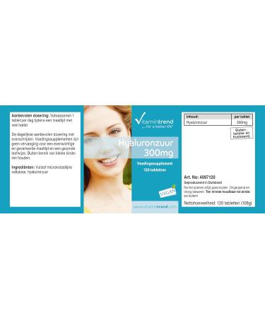 Hyaluronic Acid 300mg - 120 tablets - FOR 4 MONTHS! - Vegan - High dosed | Vitamintrend  - Buy Online on GoSupps.com