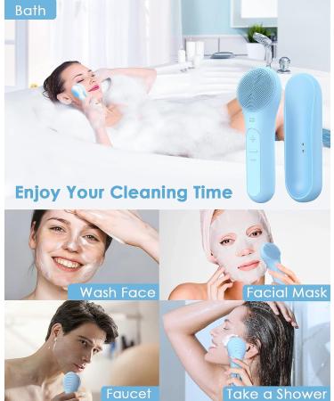 Jack&Rose Sonic Silicone Face Scrubber - Waterproof Electric Facial Cleansing Brush for Sensitive Skin - Inductive Charging Face Exfoliator (Sky Blue) - Buy Online on GoSupps.com
