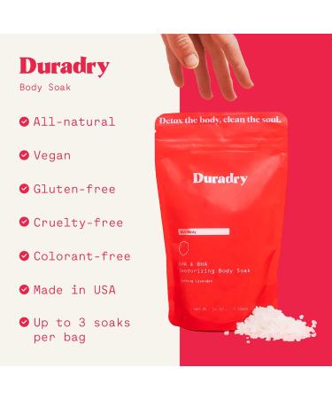 Duradry Body Soak - All-Natural Dead Sea & Himalayan Salt Bath Salts with AHA & BHA Vegan & Cruelty-Free Soothing Lavender - 14 Oz for Refreshing Deodorizing Soaks - Buy Online on GoSupps.com