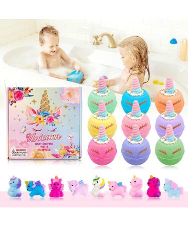Unicorn Bath Bombs for Kids - 9 Large Organic Bath Bombs with Surprise Squishy Toys Inside - Perfect Gift for Girls - Buy Online on GoSupps.com