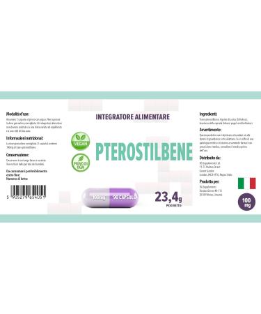 Pterostilbene 100mg | 90 Vegan Capsules | AGROLAB Germany Certified | High Strength Supplement | Gluten & GMO Free - Buy Online on GoSupps.com