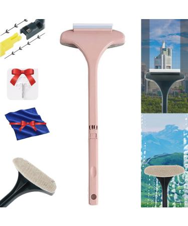 Realistic 2 in 1 Mesh Cleaner Brush 2024 New Magic Window Cleaning Brush Multifunctional Screen Brush Extendable Window Screen Cleaning Brush with Scraper Wet & Dry Dual Purpose (Pink)