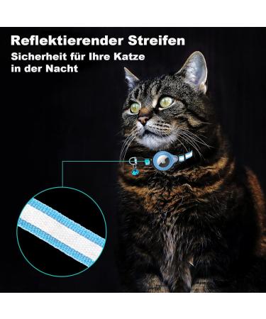 Mouyou Airtag Cat Collar - Soft Reflective Nylon with Bell & Safety Clasp | Adjustable 22-34cm Blue Tracking Collar with Airtag Case - Buy Online on GoSupps.com