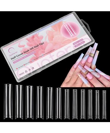 Clear No C Curve Nail Tips for Acrylic Nails Professional  240Pcs XXXL Extra Long Tapered Square Straight Acrylic Nail Tips  Half Cover French Nail Extension False Nails for Manicure Nail Art 12 Sizes 240PCS XXXL Half Co...