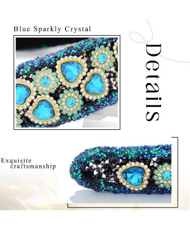 Flayem Rhinestone Headband Sparkly Crystal Headband Glitter Heart Paddle Wide Hairband Gorgeous Banquet Hair Hoop Accessories for Women and Girls (Blue Crystal) - Buy Online on GoSupps.com