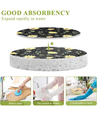 3-Pack Cleaning Kitchen Sponges Oval Sunflower Watercolor Black Kitchen Cellulose Dishwashing Wood Pulp Cotton - Buy Online on GoSupps.com