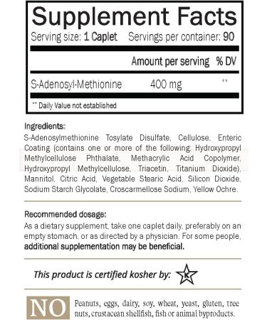 Nature's Trove SAM-e 400mg - 90 Enteric Coated Caplets | Vegan, Kosher, Non-GMO | Soy and Gluten Free - Cold Form Blister Packed - Buy Online on GoSupps.com