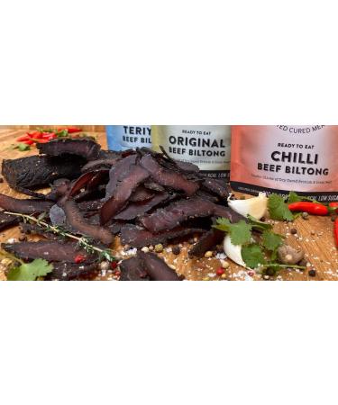 Raging Bull Teriyaki Biltong - Traditional South African Beef Jerky | High Protein & Low Carb Snack | 250g Bag - Buy Online on GoSupps.com
