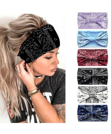 MIQIQAO Women Headband Hairband Turban Flower Cotton Head Scarfs Wide Soft Ladies Headband Boho Fashion Bandanas Elastic Sport Running Yoga Head Wraps P6WYaoguo