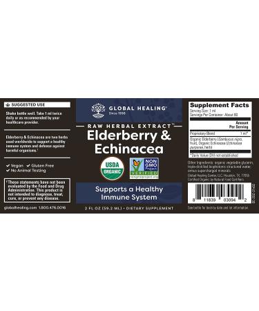 Global Healing Organic Elderberry & Echinacea Tincture | Immune Support for Adults & Kids | Vegan Non-GMO Antioxidant Formula | 2oz - Buy Online on GoSupps.com