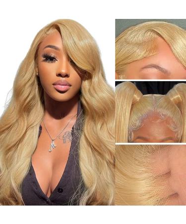 Honey Blonde Body Wave Wig Human Hair 13x4 Colored 27 Lace Front human Hair Wig For Women HD Transparent Lace Human Hair with Baby Hair Natural Hairline 150% Density Glueless Human Hair Wig 24 inch 24 Inch 27