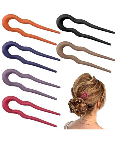 6Pcs U Shaped Hair Fork French Hair Pin Plastic Matte U Shaped Hairpins U Pins for Valentine's Day Christmas Gift Women
