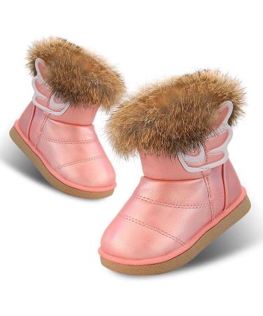 MINBEI Baby Girls Soft Leather Snow Boots - Waterproof Winter Booties for Toddler Girls (9.5 UK Child) in Pink - Buy Online on GoSupps.com