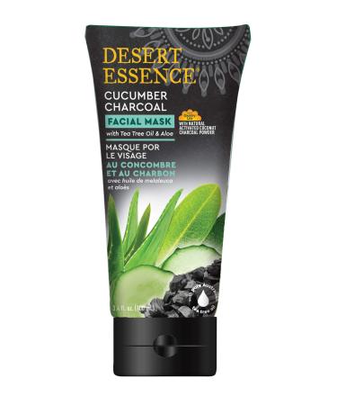 Desert Essence Facial Mask - Cucumber Charcoal w/Tea Tree Oil & Aloe - 3.4 Fl Oz - Detoxifies & Brightens Skin