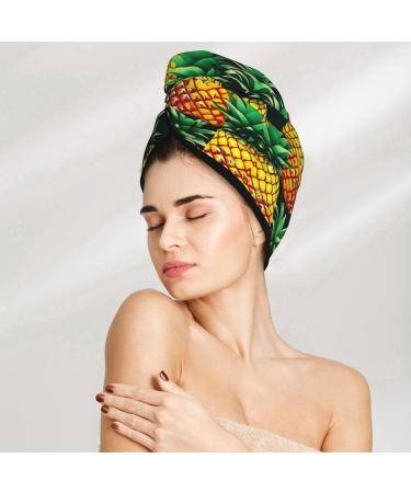 Tropical Fruit Pineapples Coral Velvet Dry Hair Cap - Effortlessly Dry Curly & Thick Hair with Buttons | Anti-Frizz Solution - Buy Online on GoSupps.com
