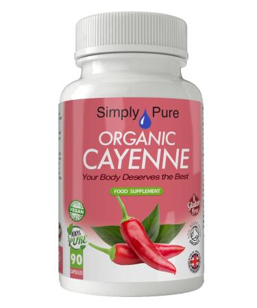 Simply Pure Organic Cayenne Capsules x 90 500mg 100% Natural Soil Association Certified Gluten Free GM Free and Vegan