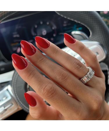 Red Press On Nails - Short Oval & Almond Styles | KQueenest Glossy Acrylic Glue-On Set for All Nail Beds - Buy Online on GoSupps.com
