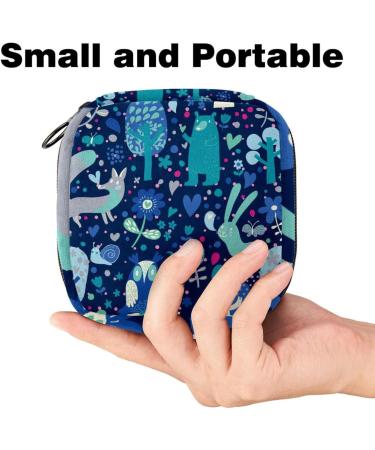 Menstruation Pad Bag with Zipper | Stylish Women's Napkin & Tampon Organizer | Blue Forest Animal Pattern - Buy Online on GoSupps.com