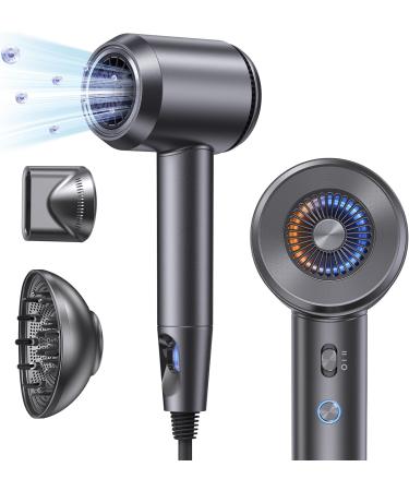 llano Hair Dryer with Diffuser Fast Drying 1500W Motor &10 5000 RPM Professional Hair Dryer with 500 Million Ions for Curly and Straight Hair Low Noise/Lightweight/Mini Great for Travel and Home Pearl Grey