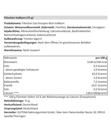 Pack of 30 Filinchen Crunchy Whole Grain Bread - Lactose Free Low Sugar & Low Sodium - 30 x 75g - Buy Online on GoSupps.com