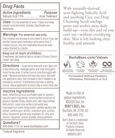 Burt's Bees Natural Acne Solutions Pore Refining Cleansing Scrub 4 Oz - Exfoliating Face Wash for Oily Skin - Buy Online on GoSupps.com