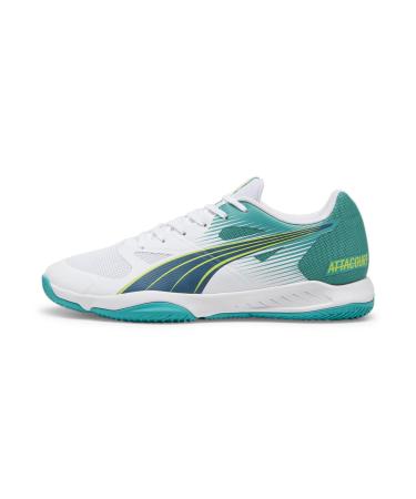 PUMA Unisex Attacourt Indoor Court Shoe 46 EU Puma White Ocean Tropic Sparkling Green Lime Squeeze