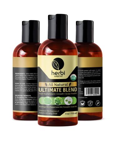 All Natural Ultimate Blend Hair Growth Oil Moringa Pumpkin Seed and Peppermint for Dry Damaged Hair Scalp Nourishment Thickening and Strengthening 4 Fl Oz