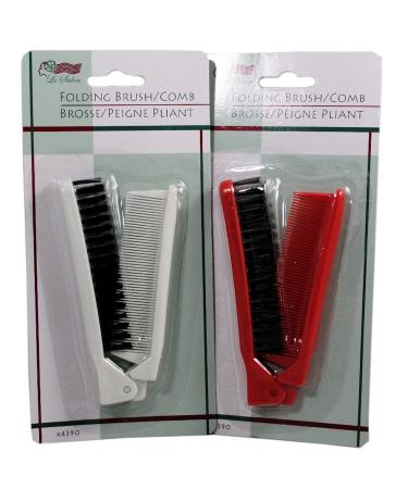 Folding Compact Travel Pocket HAIR BRUSH/COMB  1 Red 1 White by Le Salon