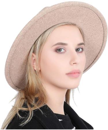 Lanzom Women Lady Felt Fedora Hat Wide Brim Wool Panama Hat - E-Beige - Buy Online on GoSupps.com