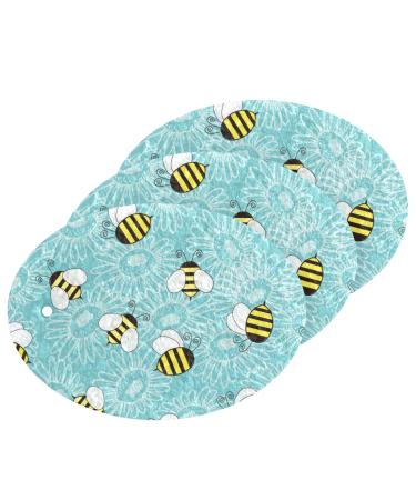 3-Pack Cleaning Kitchen Sponges Oval Yellow Bee Blue Sunflowers Kitchen Cellulose Dishwashing Wood Pulp Cotton