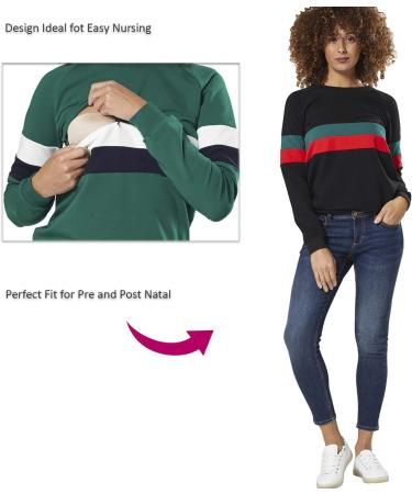 HAPPY MAMA Maternity Nursing Zipped Sweatshirt 1110 - Striped Jumper, Size 10, Graphite - Buy Online on GoSupps.com