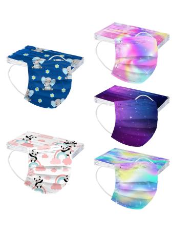 50PC Colorful Patterns Design Disposable_Face_Mask 3-Ply Breathable Comfortable for Girls Boys Kids Use