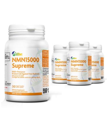 ALLBE NMN 15000 Supreme Capsules - 30 Count Nicotinamide Mononucleotide NMN 500mg NAD+ Supplement for Protection Against Free Radicals & support cellular health Made in Canada - Pack of 4 30 count (Pack of 4) Nmn 15000 (500mg)