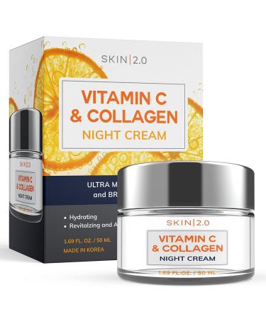 Vitamin C and Collagen Face Moisturizer - Anti-Aging Skin Tightening Brightening Night Cream - Cruelty Free Korean Skin Care For All Skin Types - 1.69 Fl. oz Vitamin C & Collagen