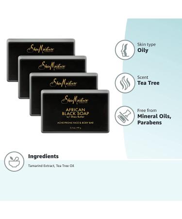 SheaMoisture African Black Soap Bar for Oily Skin | 3.5 oz (Pack of 4) - Paraben Free Facial Cleanser - Buy Online on GoSupps.com