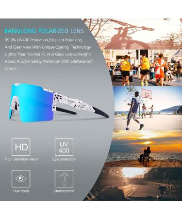 BangLong Polarized Cycling Sunglasses with 3 Interchangeable Lenses - White Blue - Buy Online on GoSupps.com